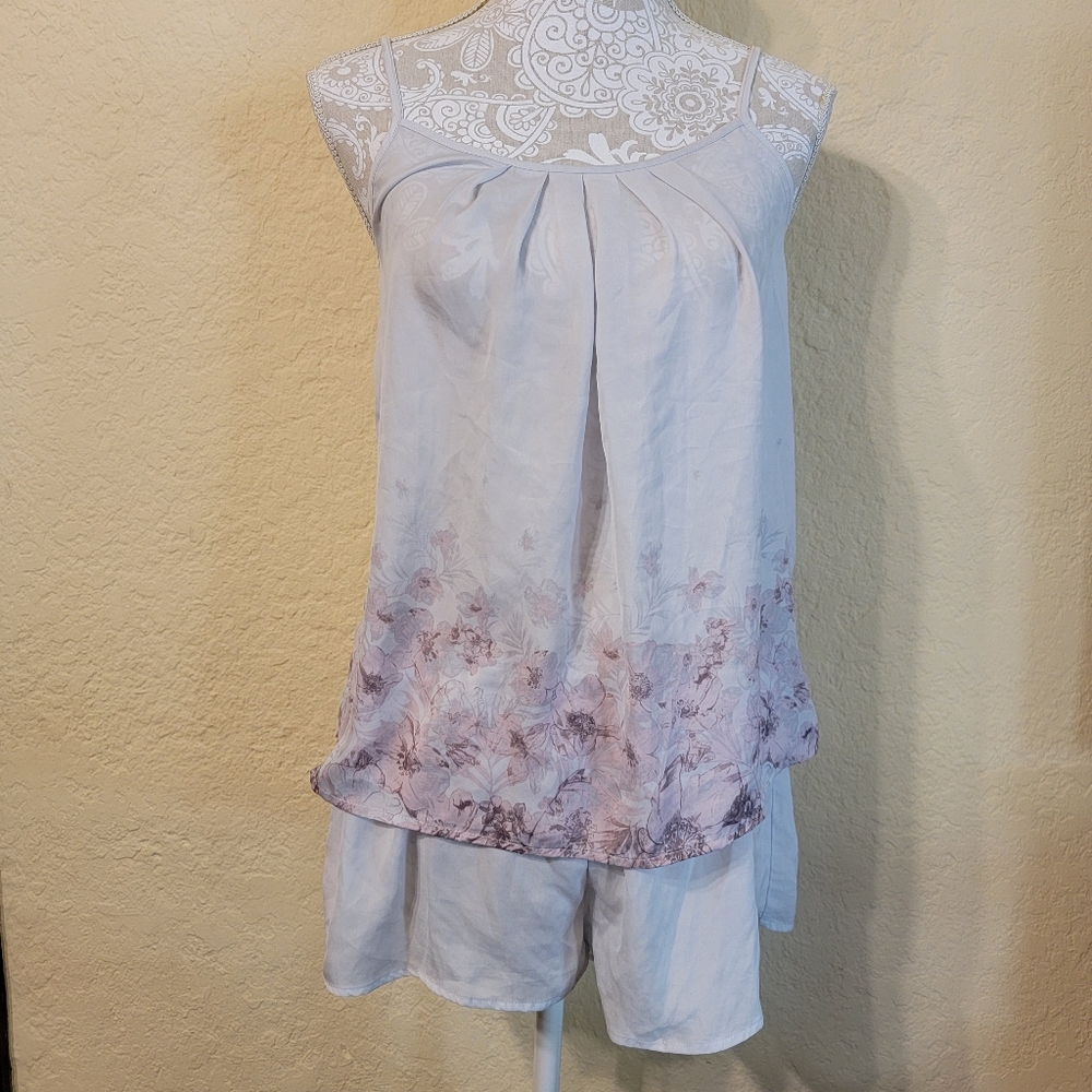Tahari Sleeveless Top and Short 2-Pc Sleepwear Set Sz S Grey Floral